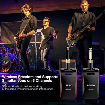 LEKATO 2.4Ghz  Wireless Audio Dual Track Guitar Transmitter Receiver System 1/4" & 1/8" Plug image 3