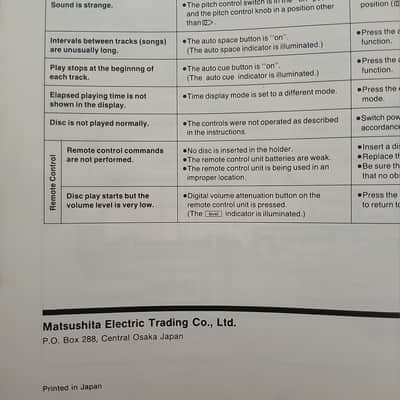 Operating Instructions for Technics SL-P1200 Compact Disc Player 1986 image 11