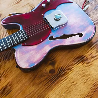 MADE TO ORDER - The Navajo Guslinger - Tribal Style Esquire Thinline Tele - Wine Red/Azul/Brown image 10