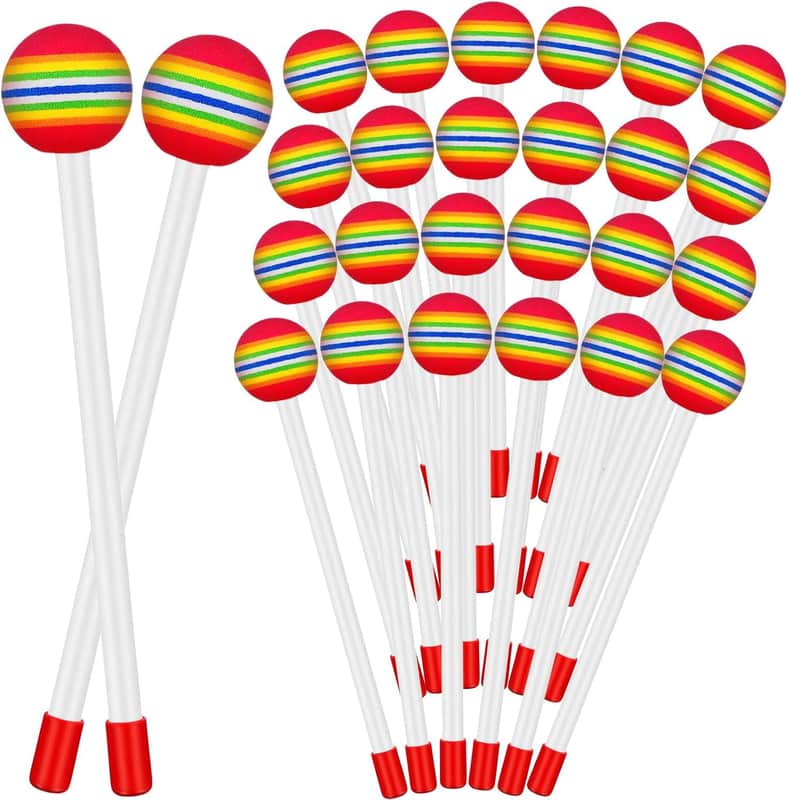 24 Pcs Kids Drum Sticks Rainbow Lollipop Timpani Mallets 8.5 Inch Soft Foam Head Percussion Drumsticks Hand Percussion Beat Music Toys for Rhythm Practice and Classroom Use image 1