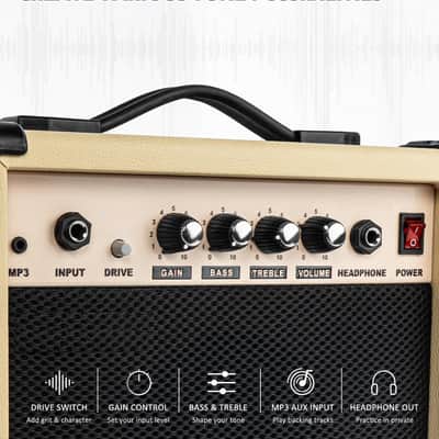 20W Portable Electric Guitar Amp, Lightweight Practice Amplifier with Clean & Overdrive Dual Channels, Professional Noise Reduction Cable Included (Vibrant Yellow) image 3