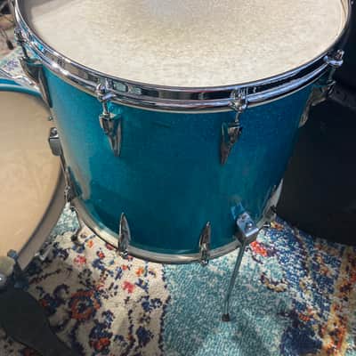 Premier 4-Piece Drum Set, 22", 16", 12" and 14x5.5" Matching Snare Drum, Hardware and Cases, All Original!! 1966 - Aquamarine Sparkle image 14