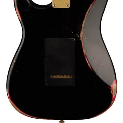 CHARVEL Custom Shop Nirtro Relic Hot Rod Super Statocaster, Black over Fiesta Red image 2