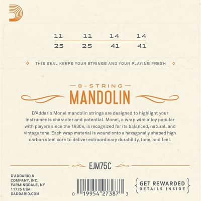 D'Addario Mandolin Strings Monel Medium Plus 11-41 Loop End image 2