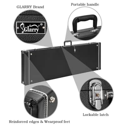 Glarry High Grade Electric/Bass Guitar Square Hard Case 2020s - Flat Black image 4
