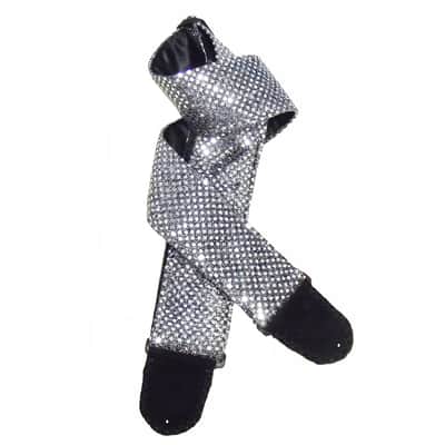 Silver and Black Sequins Sparkling Guitar Strap Artisan Handmade Black Duchess Satin Back Lining image 1