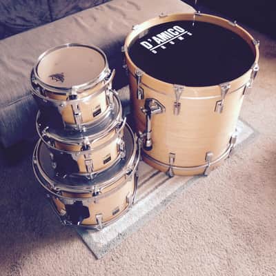 1990s D'Amico 4pc Custom Solid Maple Drum Kit Clear Natural Finish image 1