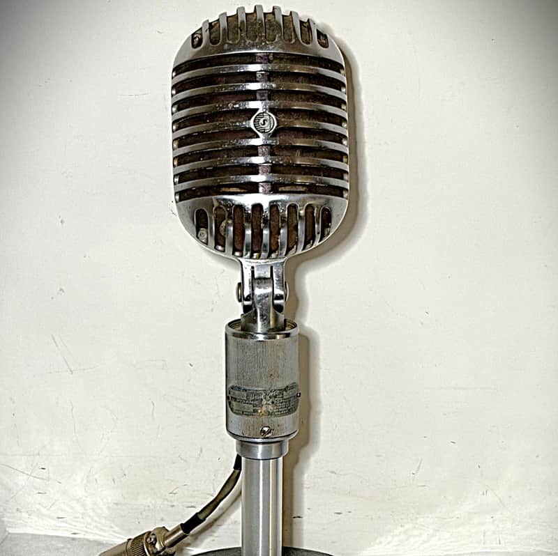 Vintage 1940's SHURE 556A Fatboy Dynamic Microphone, orig element w/cable, stand image 1