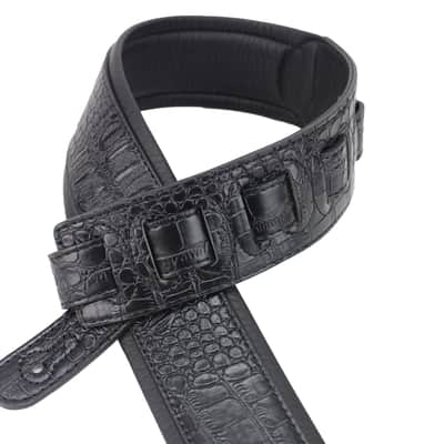 Walker and Williams F-15 Black Leather Alligator Pattern Guitar Strap with Padded Glove Leather Back image 3