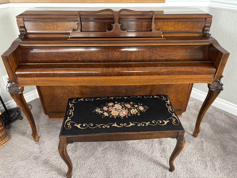 Vintage Chickering & Sons Upright Piano with Matching Bench image 1