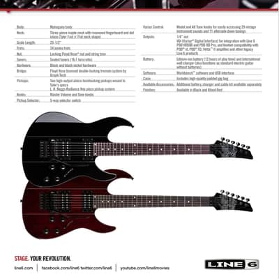 Line 6 JTV-89 F James Tyler Variax Modeling Electric Guitar 2010s - Black image 3