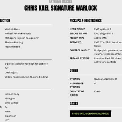 B.C. Rich Chris Kael Warlock Bass - Satin Black + BC Rich Custom Shop Warlock case BOTH MINT image 9