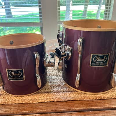 Vintage Pearl Export Series 8" and 10" Toms w/ Long Lugs & Purple-ish Wrap 1990's image 11