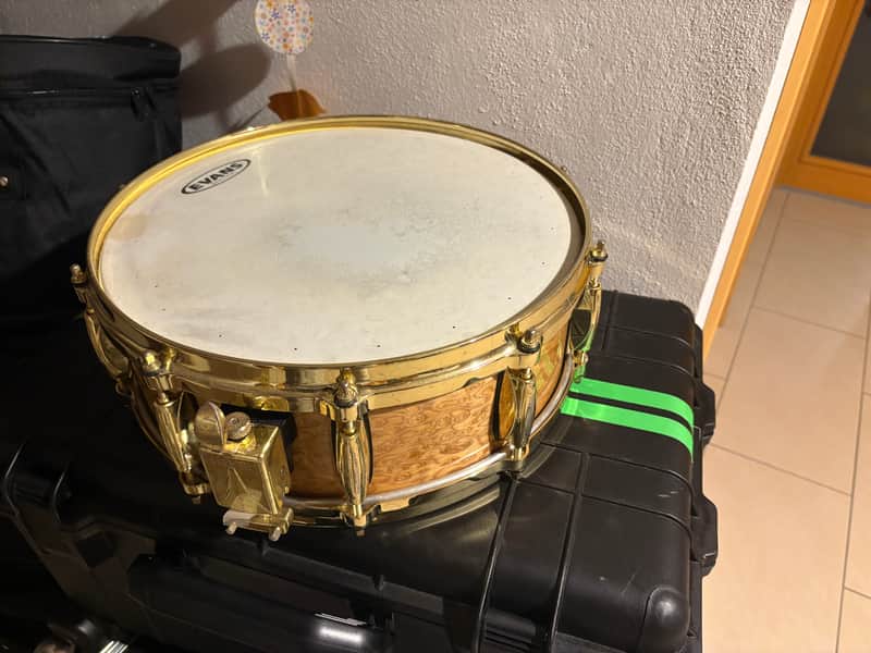 Gretsch Exotic series, 14x5 red camphor, 10 ply maple, brass hardware image 1
