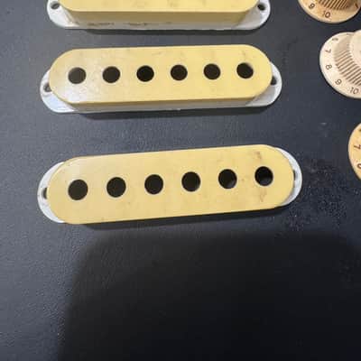 Vintage 1980's Fender Stratocaster Pickup Covers and knobs Fujigen Relic image 2