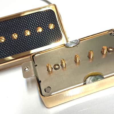 Q pickups Humbucker Sized P90s Set GOLD COVER BLACK FOIL PAF Fits Gibson Epi Greco Ibanez P90 Tone image 6