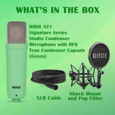 RODE NT1 Signature Series Studio Condenser Microphone with HF6 True Condenser Capsule for Studio Usage (Green) image 5