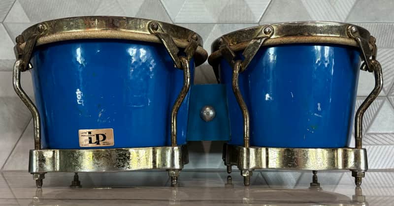 Latin Percussion M. Cohen Fiberglass Bongos - Blue with gold hardware image 1