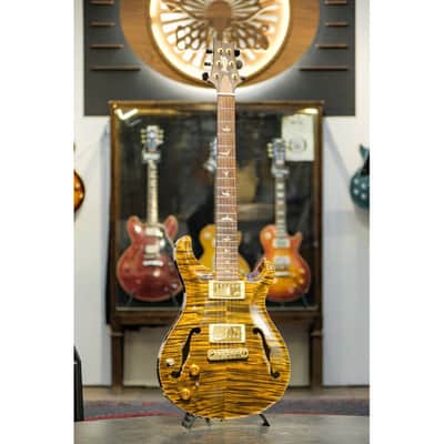 2001 PRS Private Stock Hollow Body II TI reverse LH lefthanded yellow tiger image 2