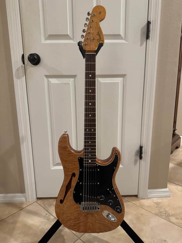 Partscaster Thinline S-Style (Fender Semi-hollow Strat) 2010's - Quilted Amber image 1
