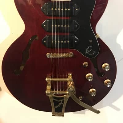 Epiphone Riviera P-90 with bigsby trem Natural/Red image 3
