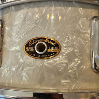 Slingerland Hollywood Ace 14x5.5" 3-ply Snare Drum - White Marine Pearl 1960s image 3