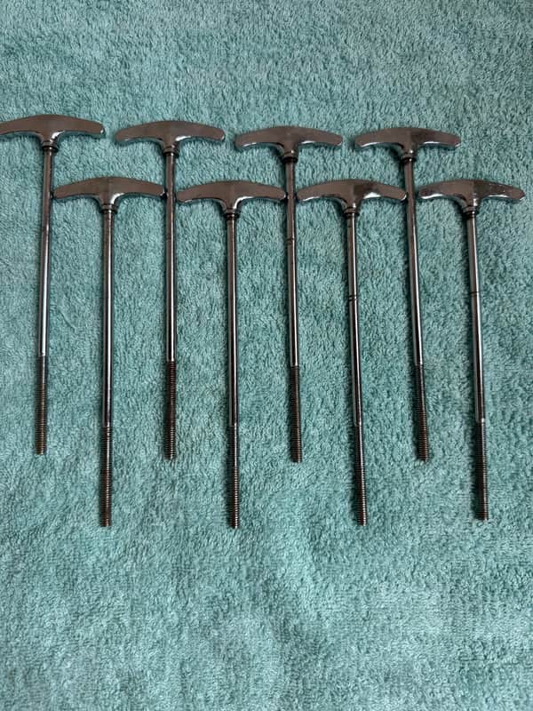 Ludwig Set of 8 Vintage Bass Drum T Tension Rods - 6 1/8” ( 6 13/16” Tip to Tip) 70s - Chrome image 1