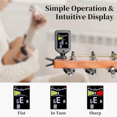 Clip-On Guitar Tuner Rechargeable with Color Screen 360° Rotatable Chromatic Tuner for Guitar, Bass, Ukulele, Violin (Black, 1 Pack) image 2