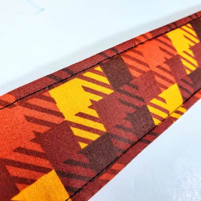 Brown Yellow Check Guitar Strap -Retro Paid Guitar Strap - Brown Orange Yellow Checkered Guitar Str image 2