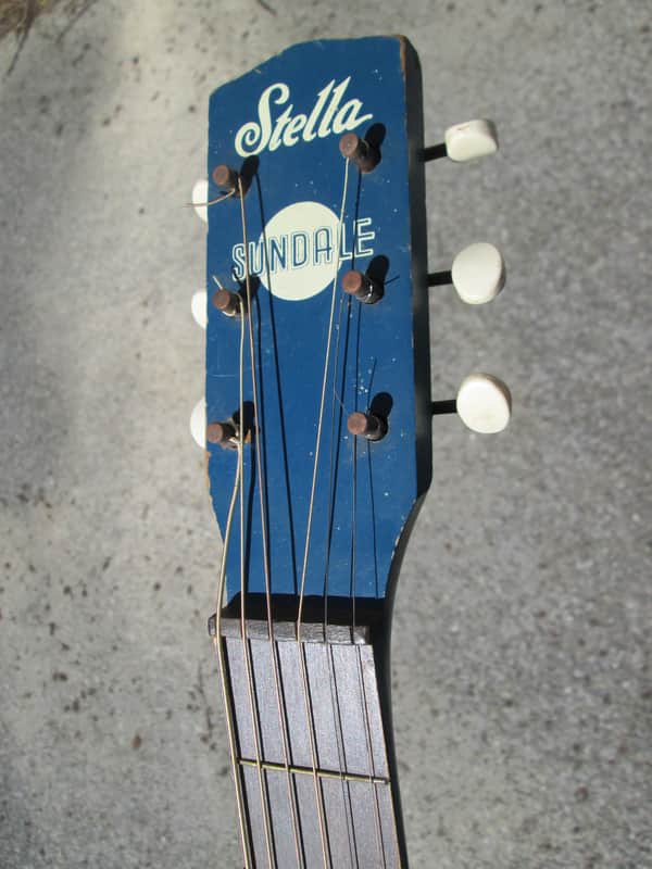 Vintage '50s Stella Harmony Blue Sundale Deco Parlor Guitar for