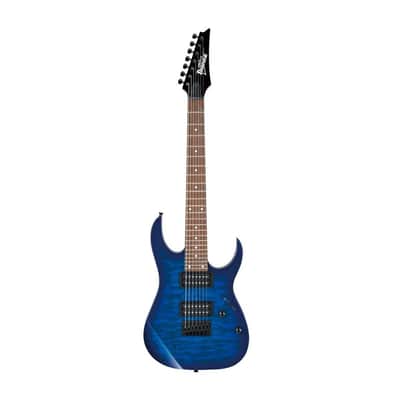 Ibanez RG Gio GRG7221QA 7-String Electric Guitar, Bound Purpleheart Fretboard, Transparent Blue Burst image 3