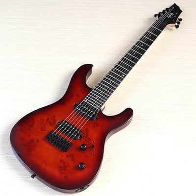 Red Burst Custom 7 String Electric Guitar, Quilted Maple Top Body and Neck image 2