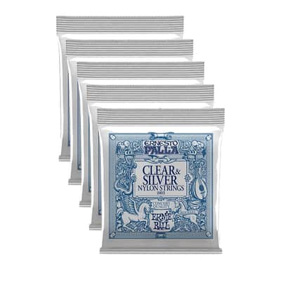 Ernie Ball 2403 Ernesto Palla Nylon Clear and Silver Tie-On Classical Guitar Strings, 5 pk