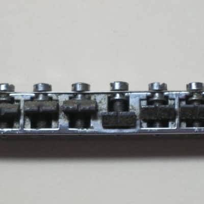 visibly used / relic'd real player's wear Epiphone B-2 metric ABR-1 vintage style bridge CHROME, large posts mounting pieces (NO anchors) early 2000s (for some import guitars that use this style bridge) will NOT fit on Gibson - mounting holes are too big image 5