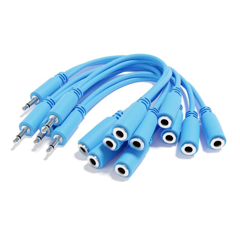 ExcelValley [Blue] 5-Pack - Mono Splitter Y Patch Cables - TS 3.5mm 1/8" Eurorack Synth Synthesizer image 1