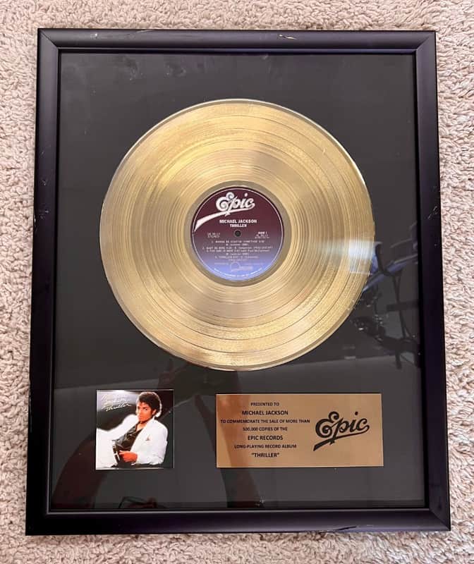 Michael Jackson "Thriller" Gold Record framed presentation piece - Very nice image 1