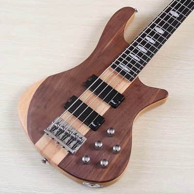 Hickory Wood Top Custom 5 String Electric Bass, Ash Body, Maple Neck Through, 24 Frets Fingerboard image 1