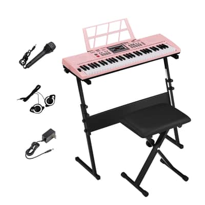 Glarry Pink 61-Key Keyboard Z-Stand with Piano Stool image 2