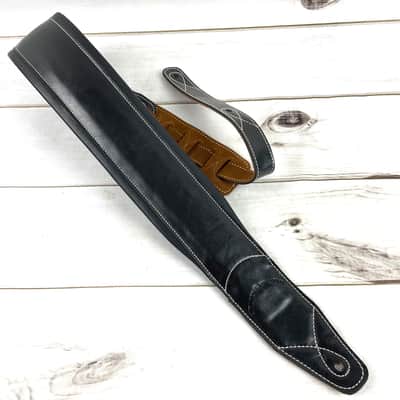 Walker and Williams C-22 Premium Black Signature Grain Leather 3" Wide Double Padded Guitar Strap For Acoustic, Electric, And Bass Guitars image 7