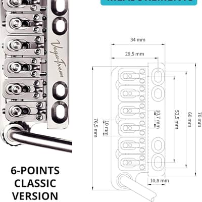Vega-Trem VT1 Special Standard 6-Screw Stratocaster Guitar Tremolo Bridge No Mods Easy Installation (Glossy, Right) image 3
