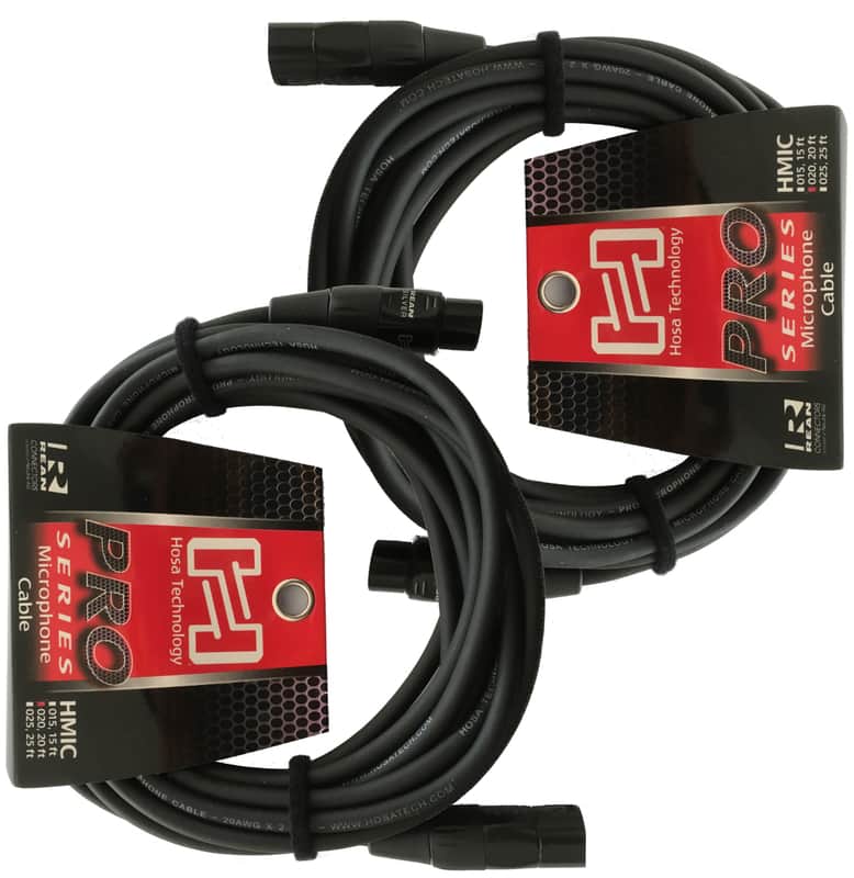 NEW - 2 Pack Hosa Pro Microphone Cable REAN XLR3F to XLR3M, HMIC-025 (25 Feet) Black image 1