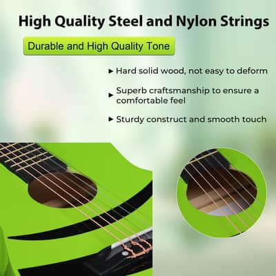 ADM Beginner Acoustic Classical Guitar Nylon Strings Wooden Guitar Bundle Kit for Kid Boy Girl Student Youth Guitarra Online Lessons with Gig Bag, Strap, Tuner, Picks (30 Inch, Geen) image 5