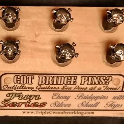 Triple C Woodworking-Got Bridge Pins? Ebony Bridge Pins with Silver Skull and Crossbones Tops image 2