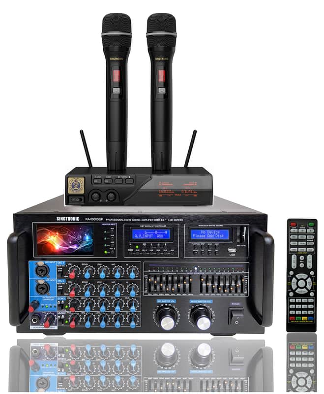 Singtronic 5000W Karaoke Amplifier Mixer + UHF Wireless Microphones image 1