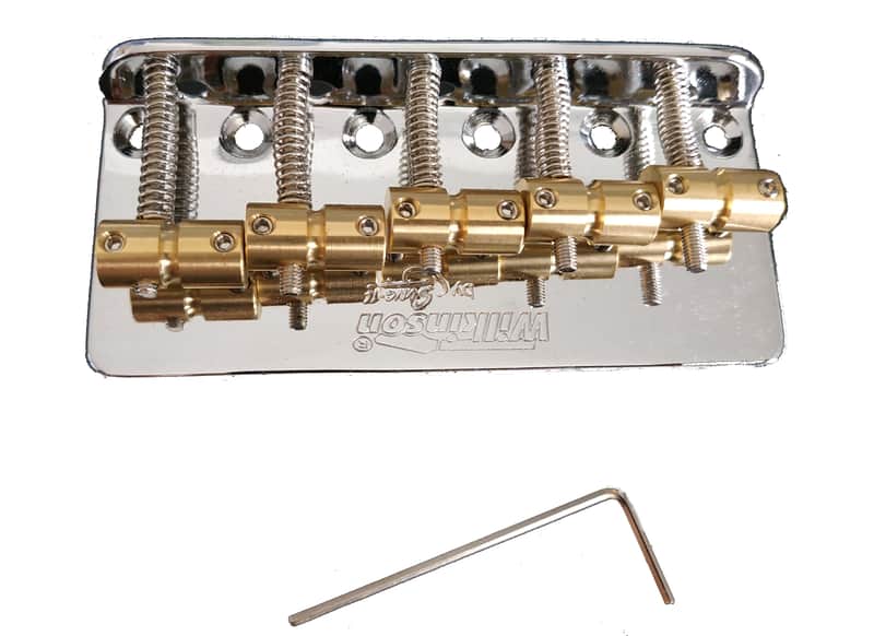 Wilkinson Chrome Bass Tailpiece, 5 Barrel style brass saddles image 1