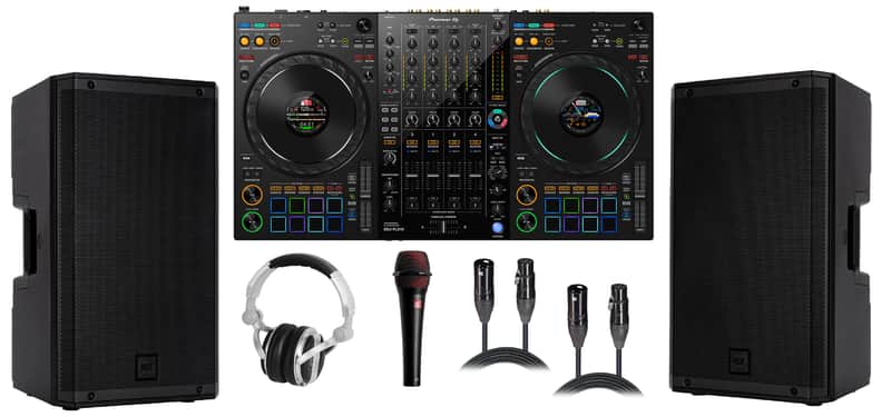 2x RCF ART 812-A Active Speakers With DDJ-FLX10 DJ Controller, Headphone, Mic & Cables image 1