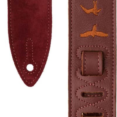 PRS Embroidered Birds Leather 2" Guitar Strap, Burgundy image 2