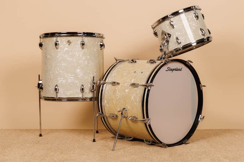 1965 Slingerland "Gene Krupa Deluxe" White Marine Pearl Drum Set image 1