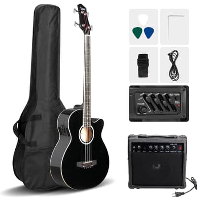 🎸+AMP! Acoustic Electric Bass Guitar with a Rosewood Fretboard +Soft Case/Gig Bag +Strap +Cable +Picks!🎸 image 1