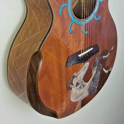 Acoustic Guitar Handmade by Blueberry, 6 String wood Pan God of the Wild Guitar, Custom Handcrafted Wooden Guitar, Grand Concert Guitar image 9